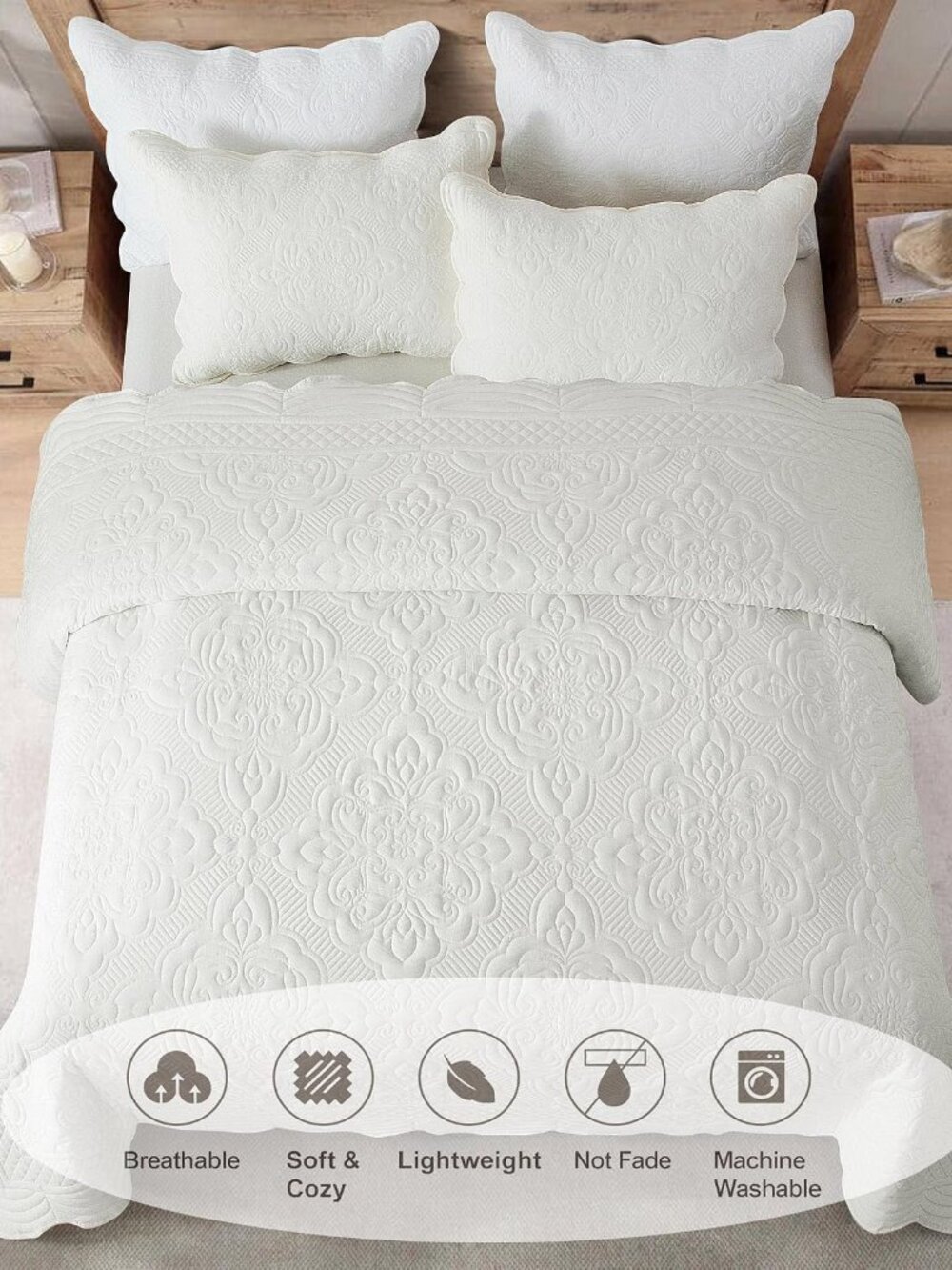 Embroidered Quilt Set King Size - 3 Pieces, Washed Lightweight Coverlet with Sca - Picture 3 of 6